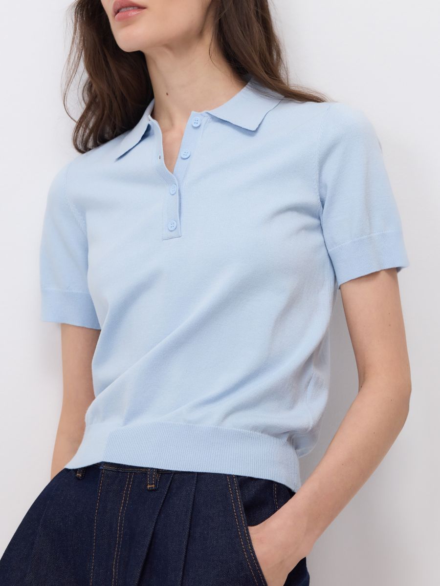 Sweter polo z wiskozą - jasnoniebieski - RESERVED