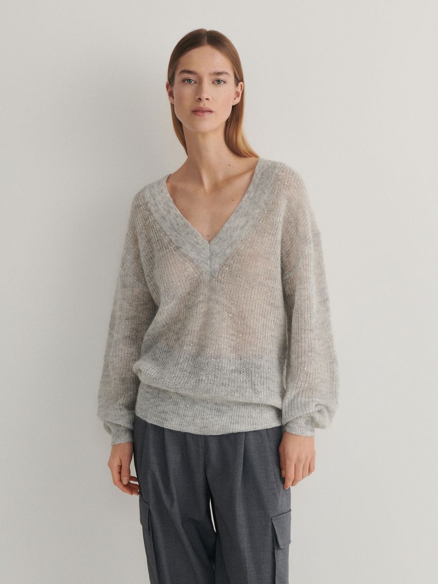 Predimenzionirani džemper s mješavinom vune - light grey - RESERVED