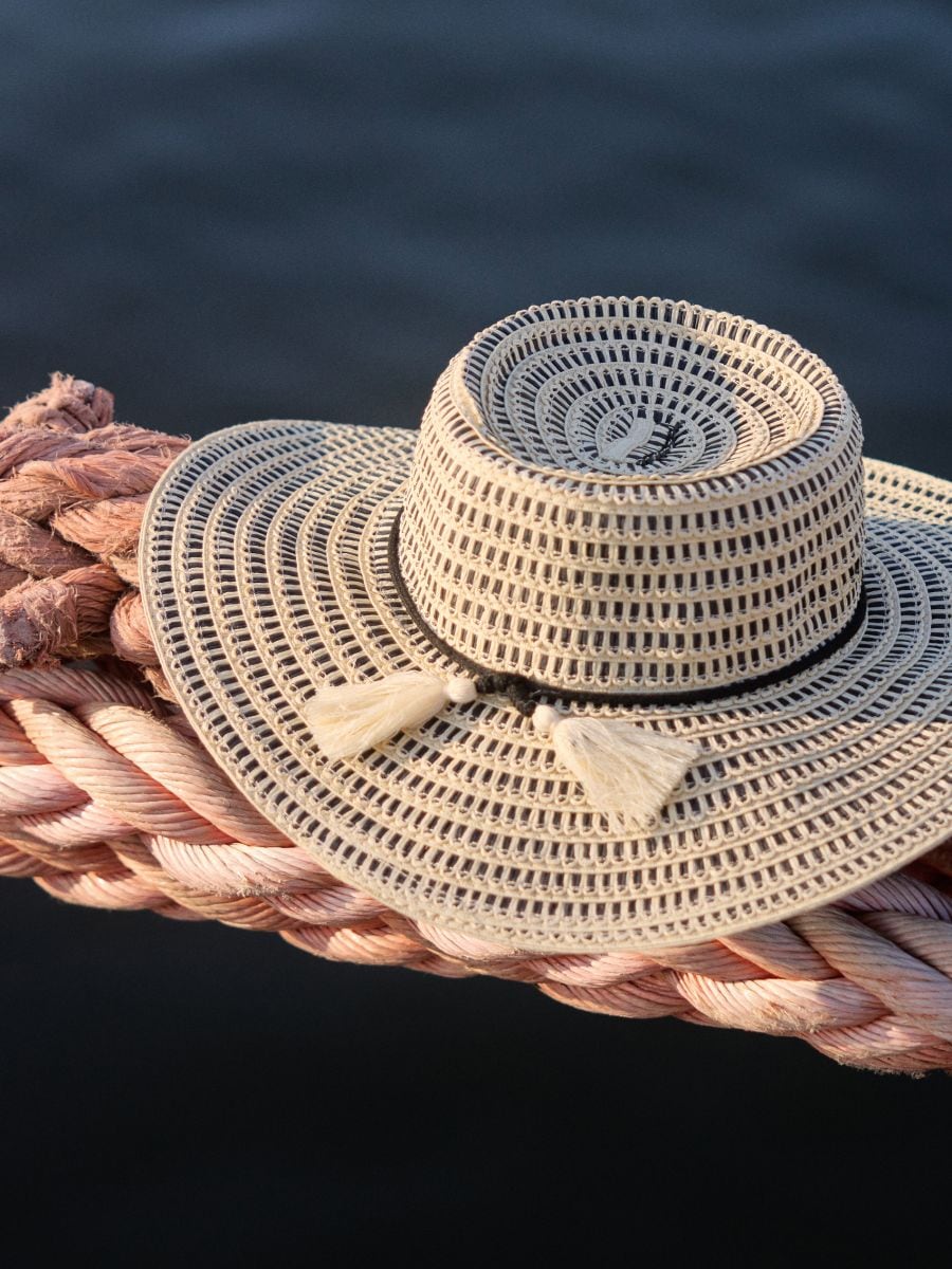 Straw hat with tassels - nude - RESERVED - 3