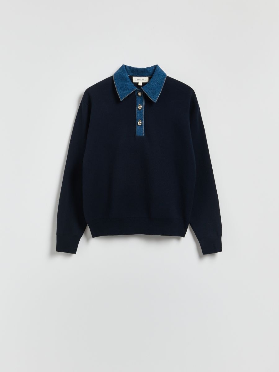 Pulover cu guler - bleumarin - RESERVED