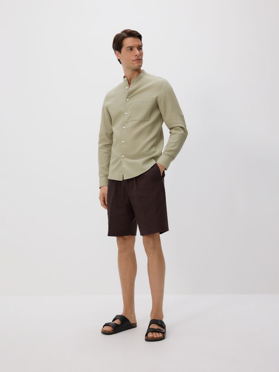 Koszula slim fit ze stójką - oliwkowy - RESERVED - 2