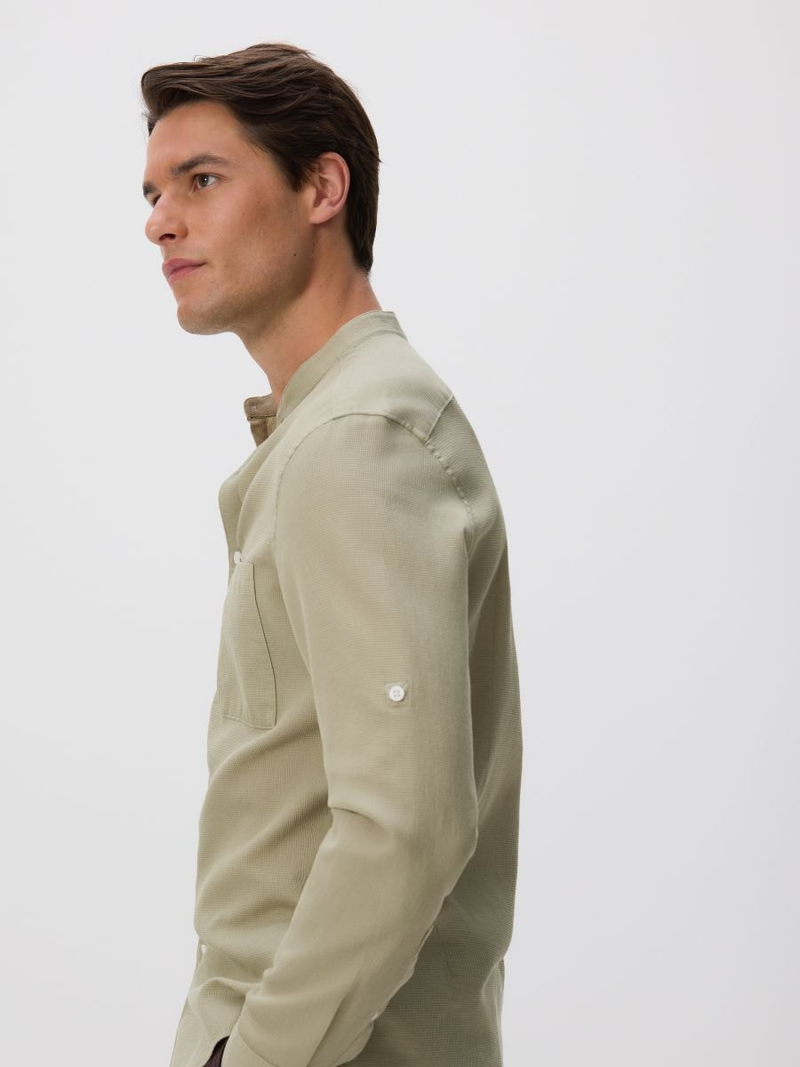 Koszula slim fit ze stójką - oliwkowy - RESERVED - 4