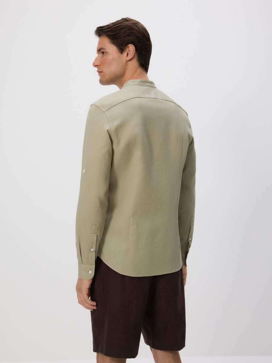 Koszula slim fit ze stójką - oliwkowy - RESERVED - 5