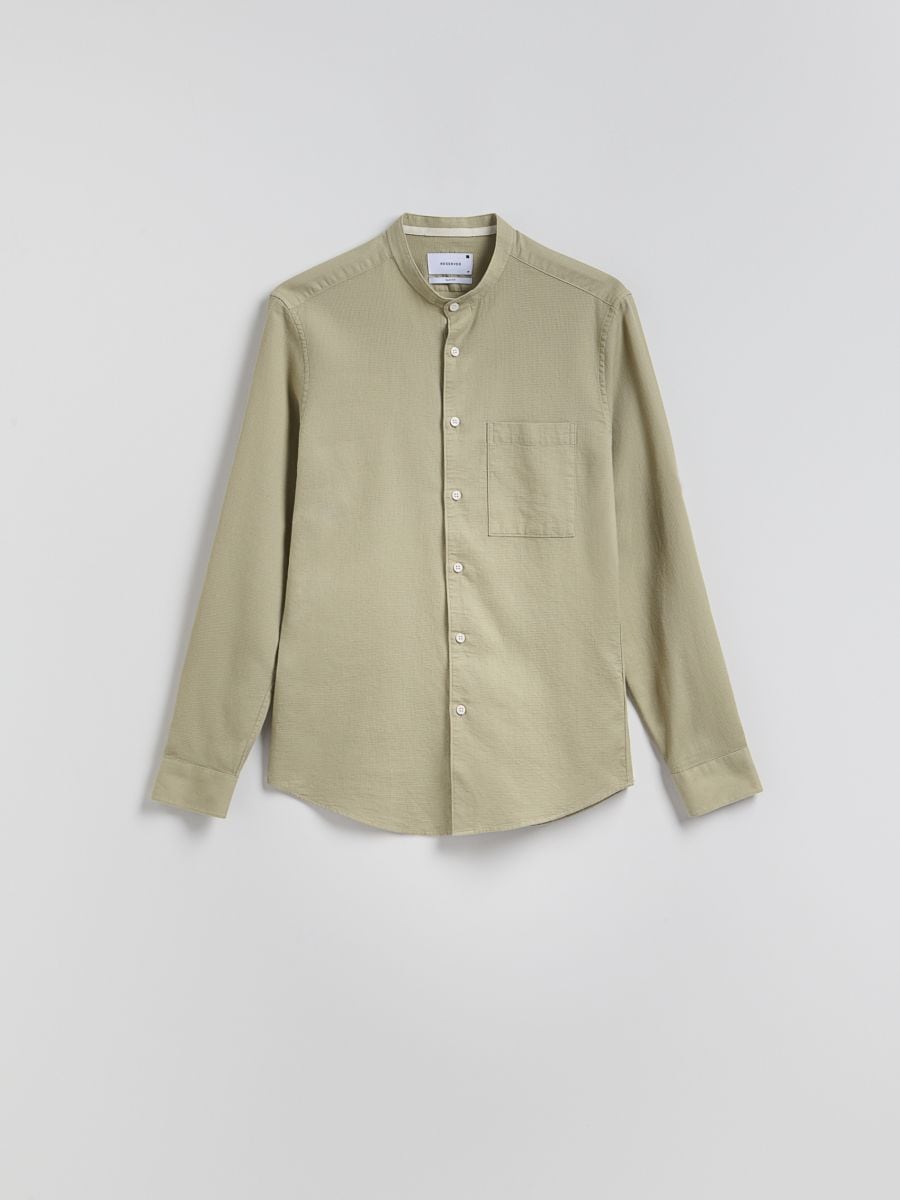 Koszula slim fit ze stójką - oliwkowy - RESERVED - 6