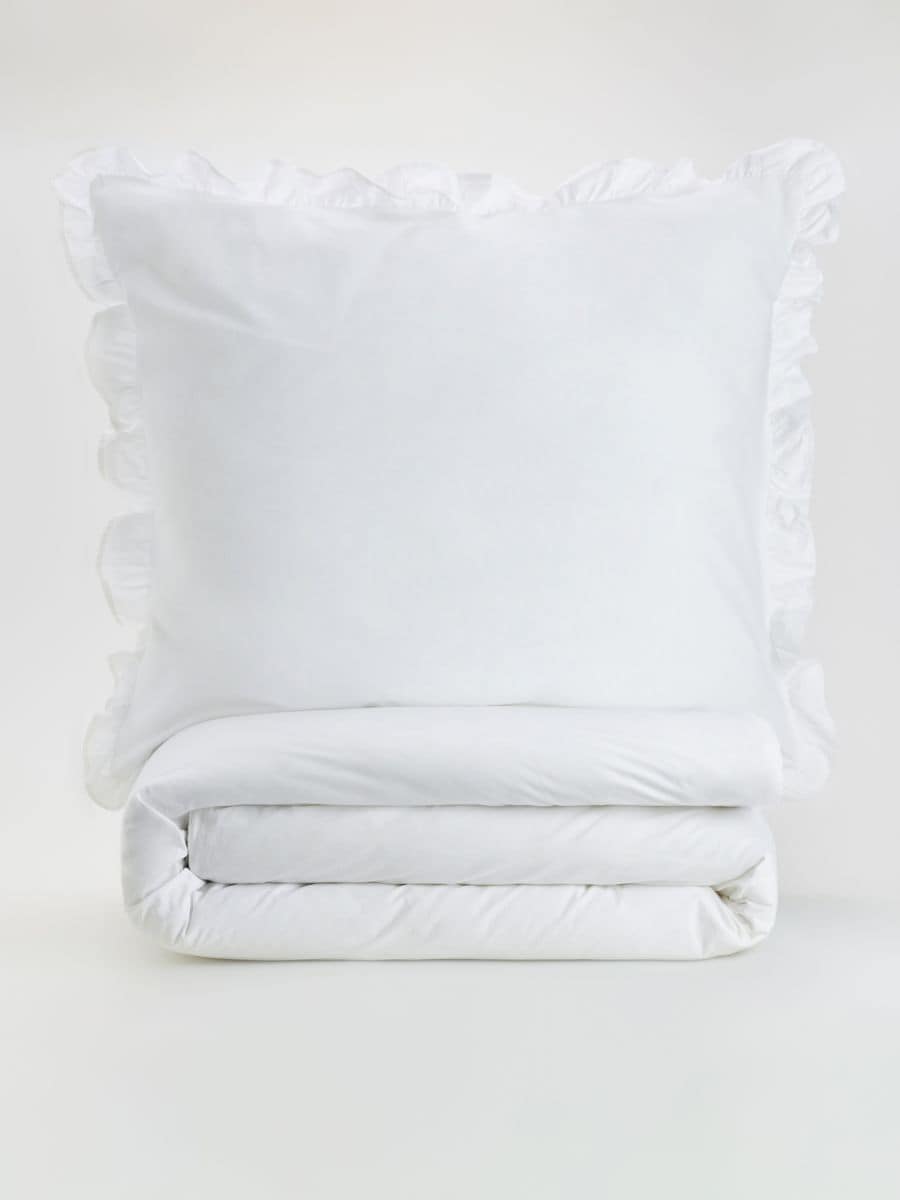 Комплект памучно спално бельо с вълнообразни кантове - бял - RESERVED