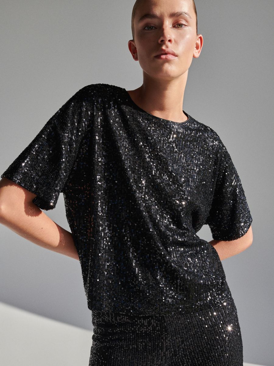 Sequin T-shirt - black - RESERVED - 2