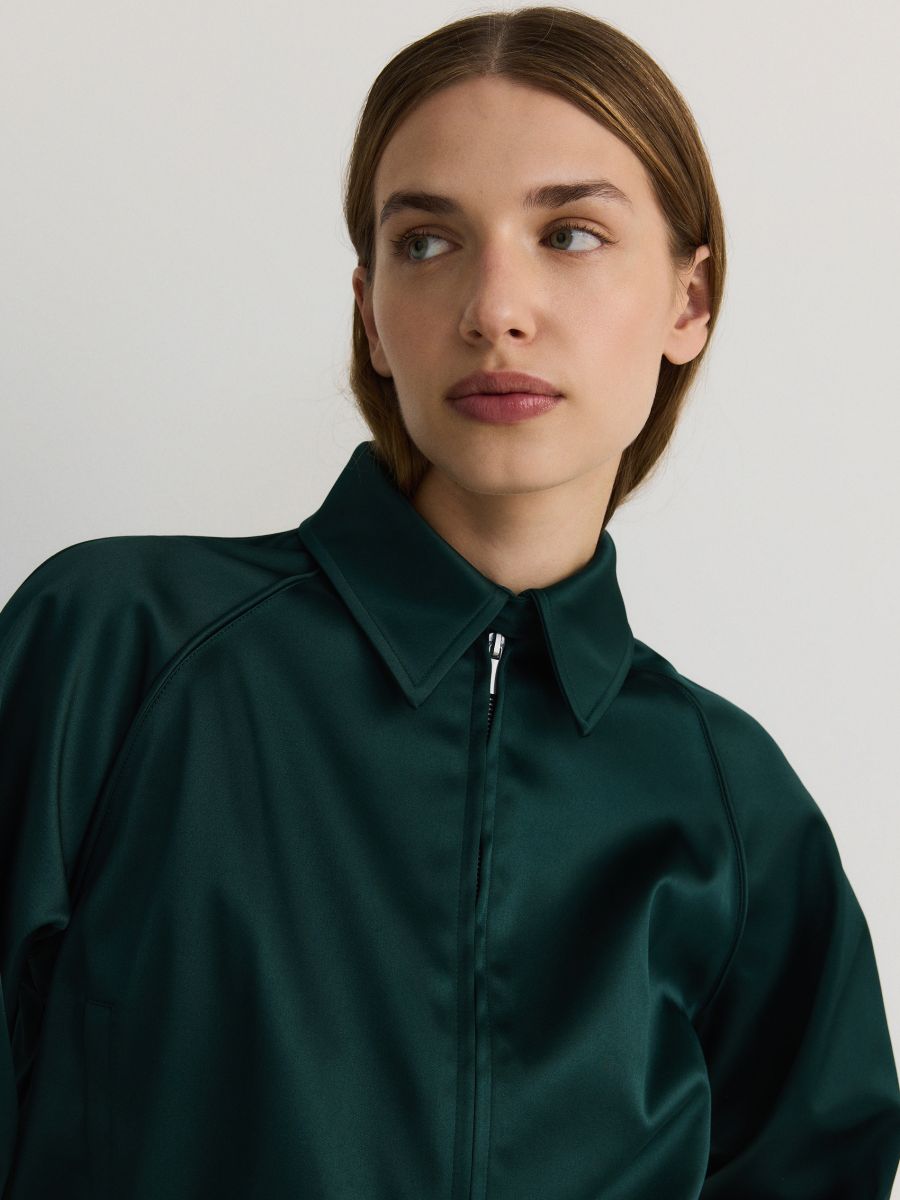 Satin fabric bomber jacket - dark green - RESERVED - 3