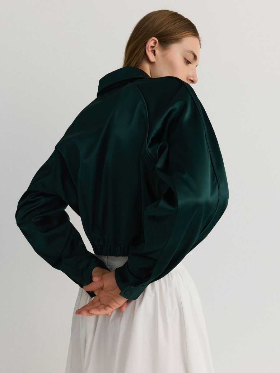 Satin fabric bomber jacket - dark green - RESERVED - 4