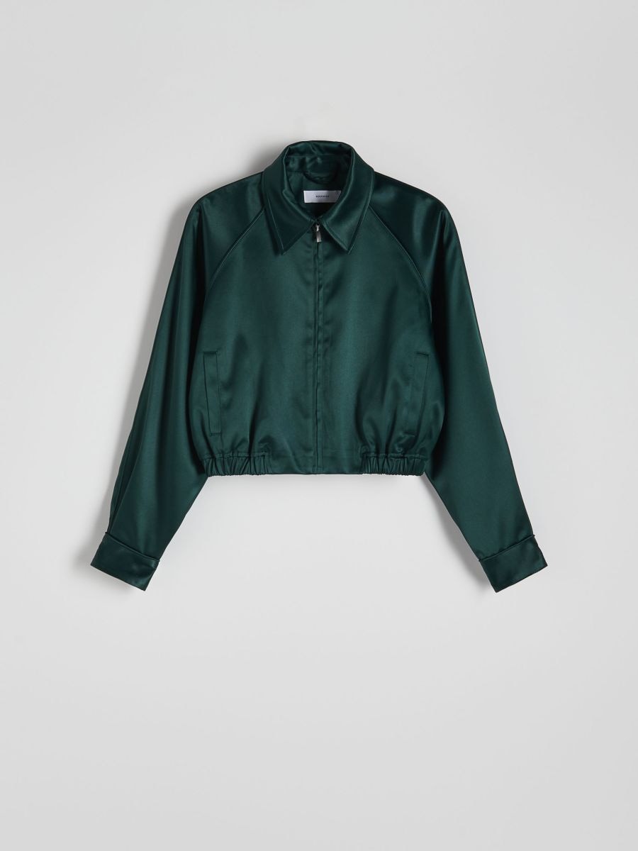 Satin fabric bomber jacket - dark green - RESERVED - 5