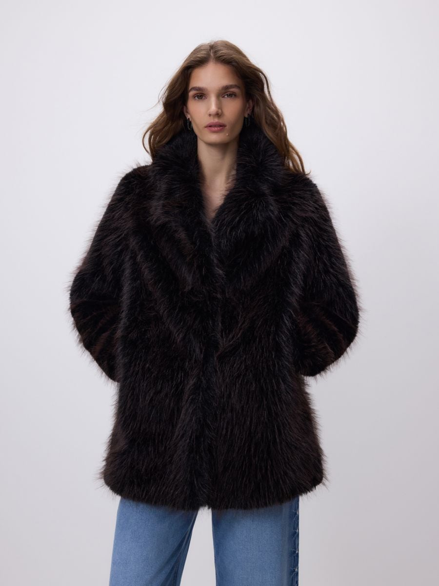 Faux fur jacket - dark brown - RESERVED