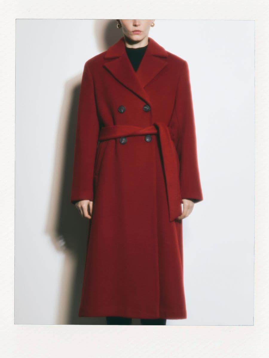 Wool rich double-breasted coat - red - RESERVED