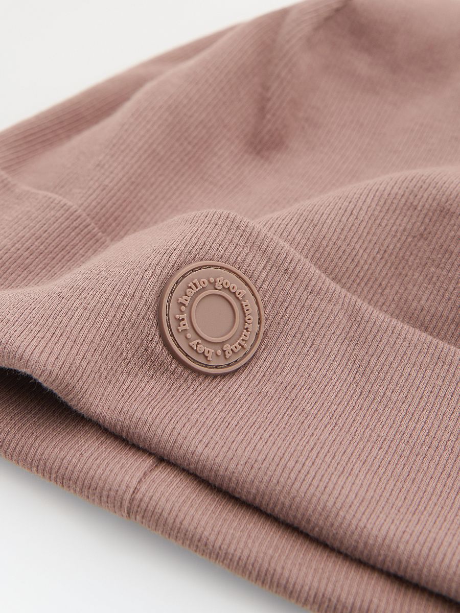 Rib knit beanie with appliqué - brown - RESERVED - 2