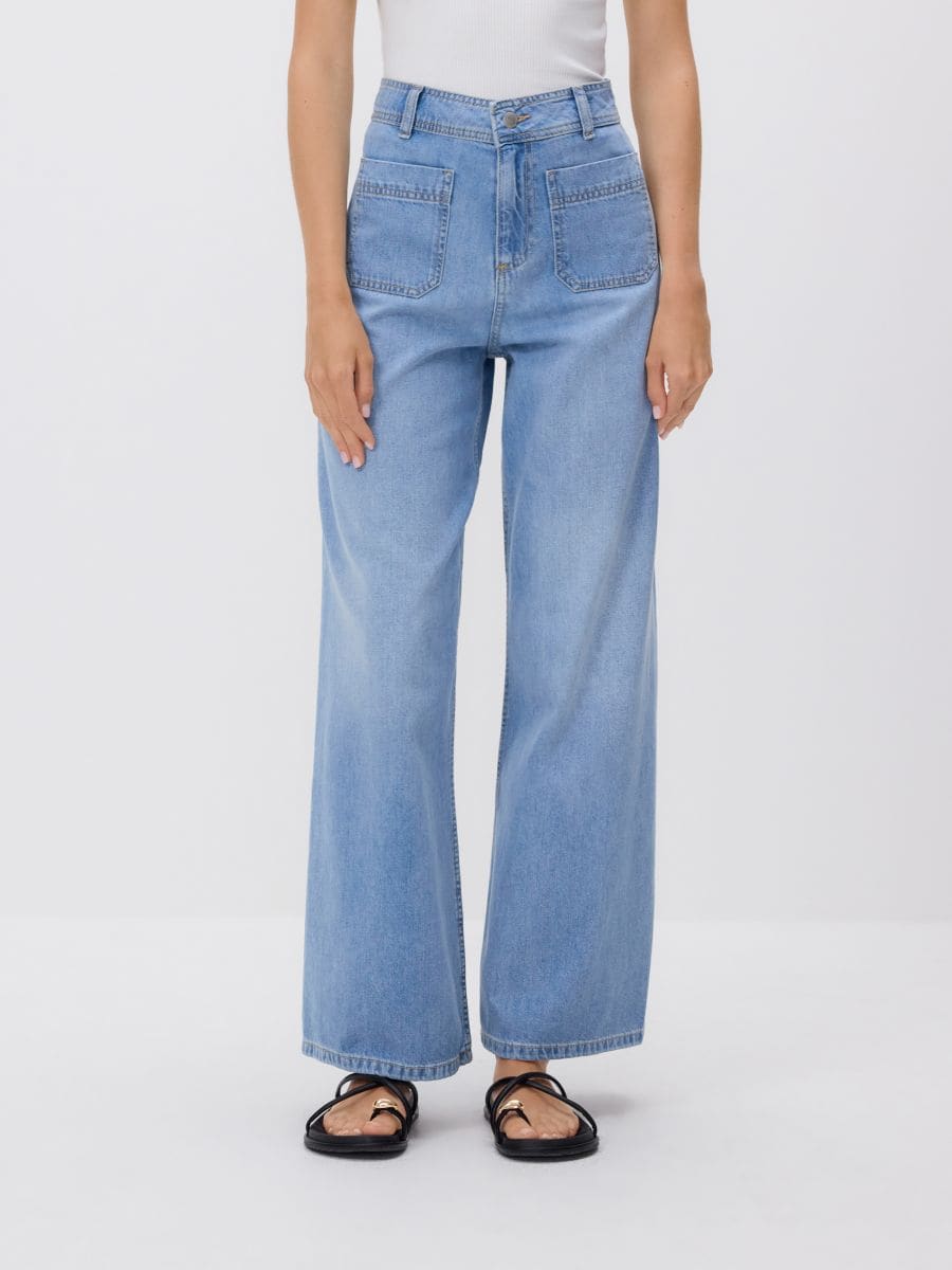 Wide-leg jeans with patch pockets - blue - RESERVED