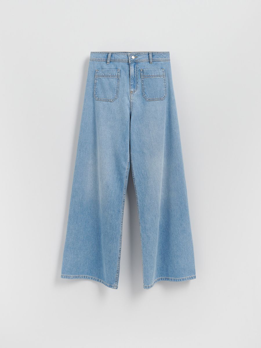 Jeansy wide leg z naszywanymi kieszeniami - niebieski - RESERVED