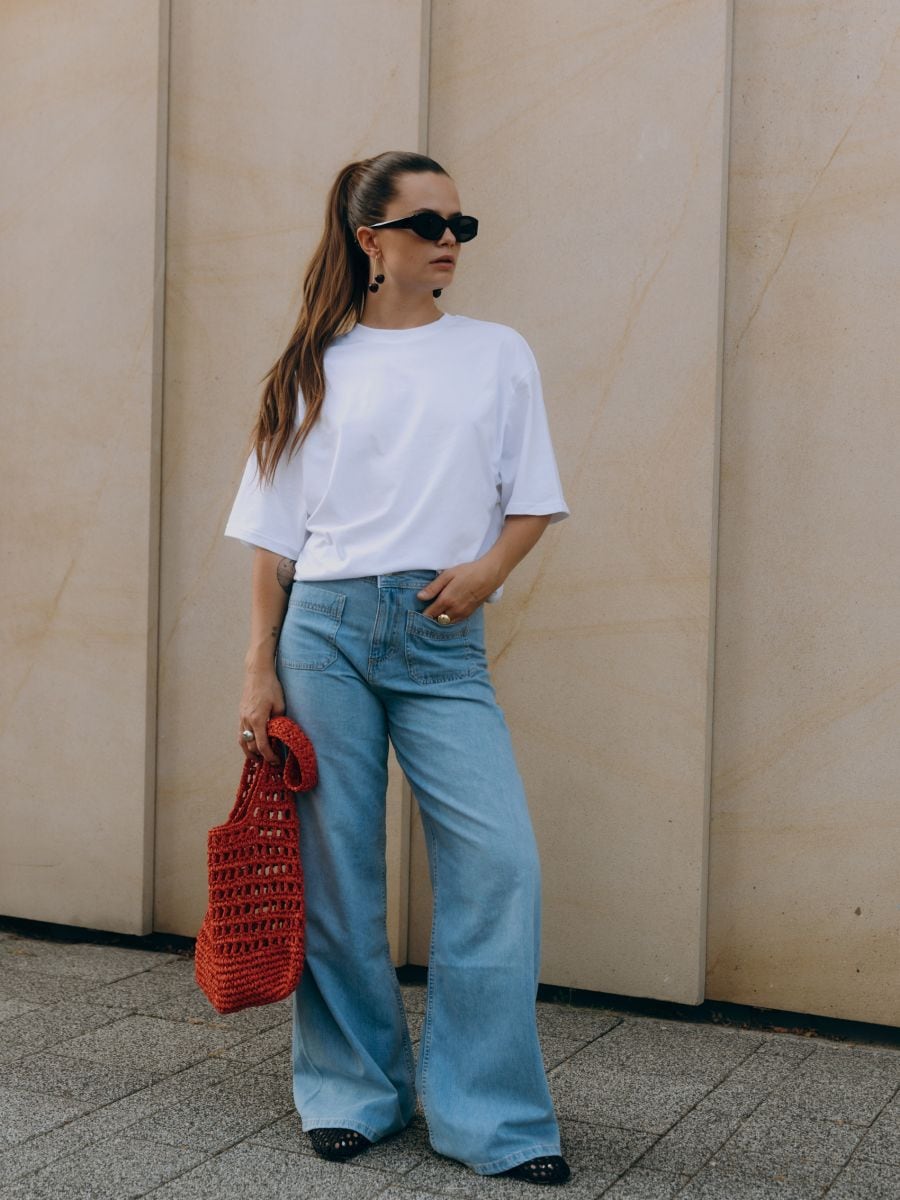 Wide-leg jeans with patch pockets - blue - RESERVED