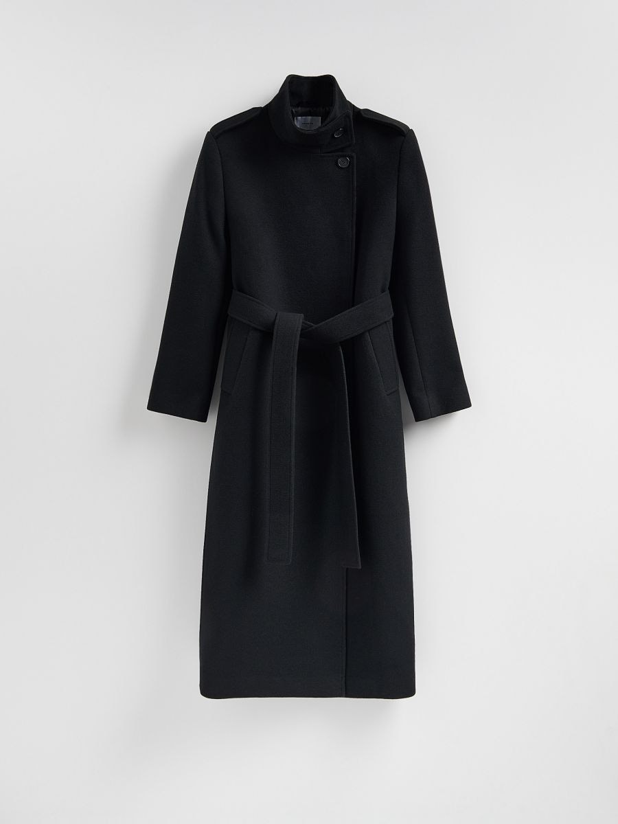 Пальто з тканини з додаванням вовни - чорний - RESERVED