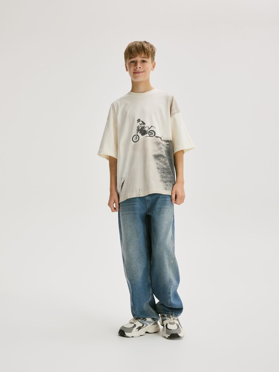 Cotton T-shirt with print - cream - RESERVED - 4