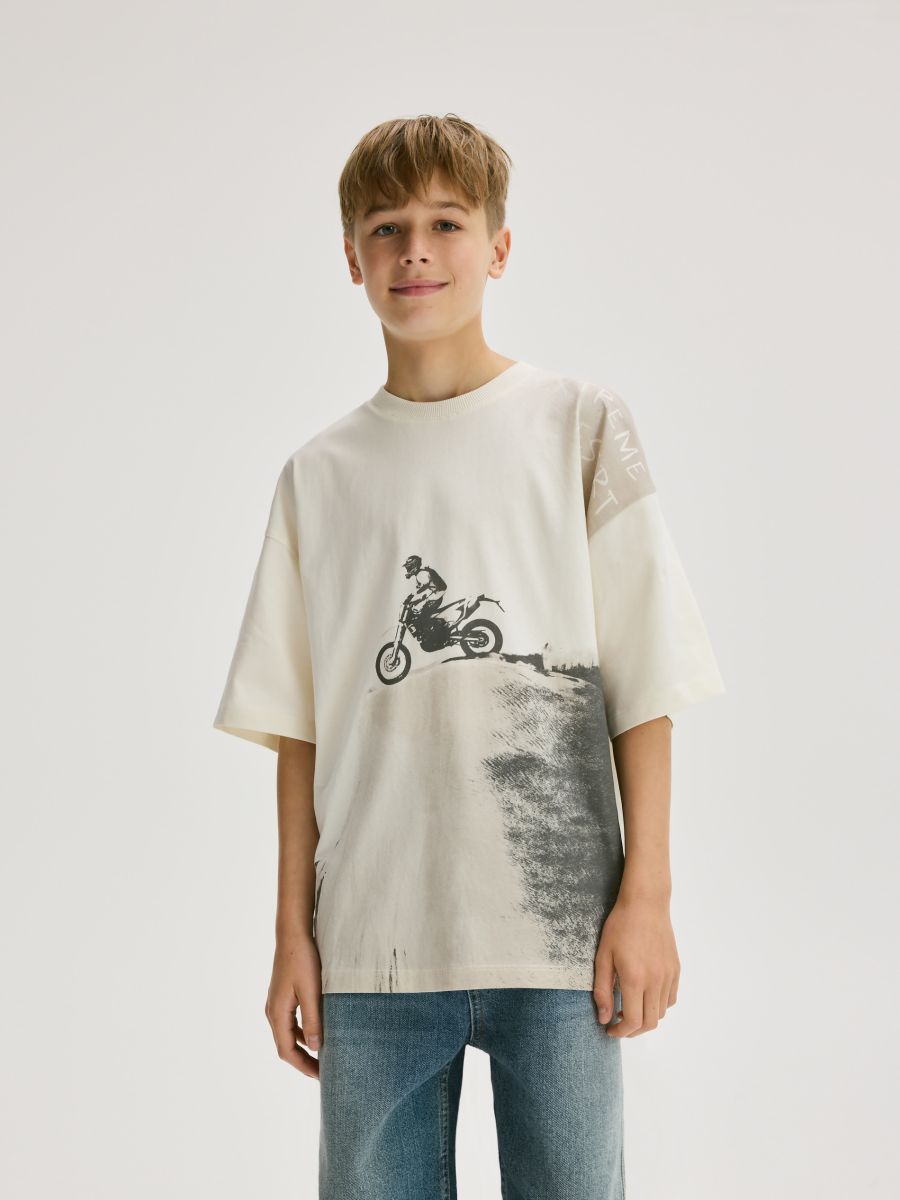 T-shirt i bomull med tryck - GRÄDDE - RESERVED