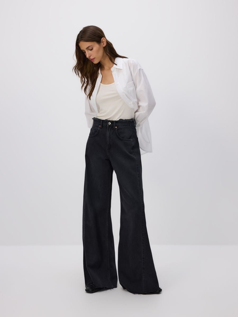 Distressed wide leg jeans - black - RESERVED