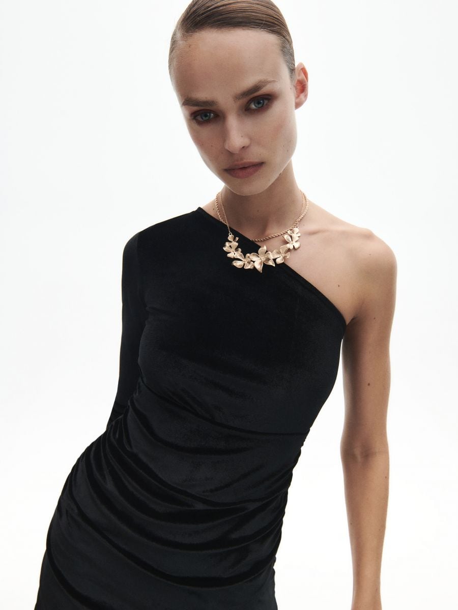 Rochie cu un umăr gol - negru - RESERVED - 4