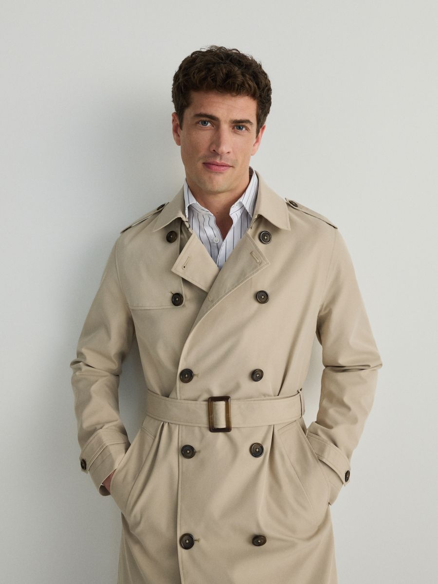Trench coat with belt - beige - RESERVED