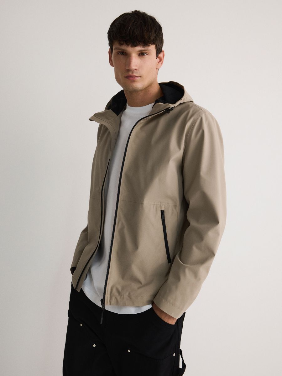 Plain hooded jacket - beige - RESERVED