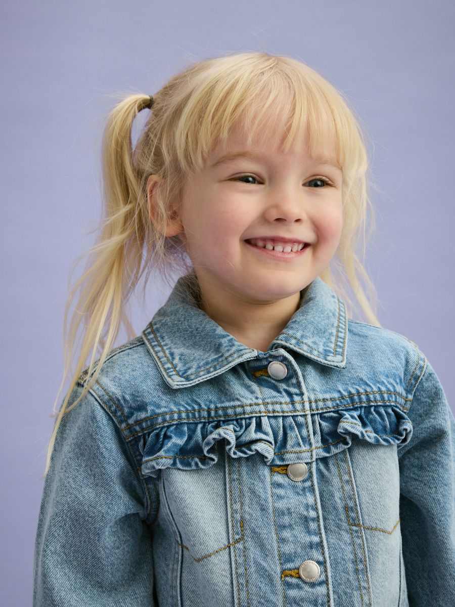 Denim jacket with ruffle - blue - RESERVED - 2