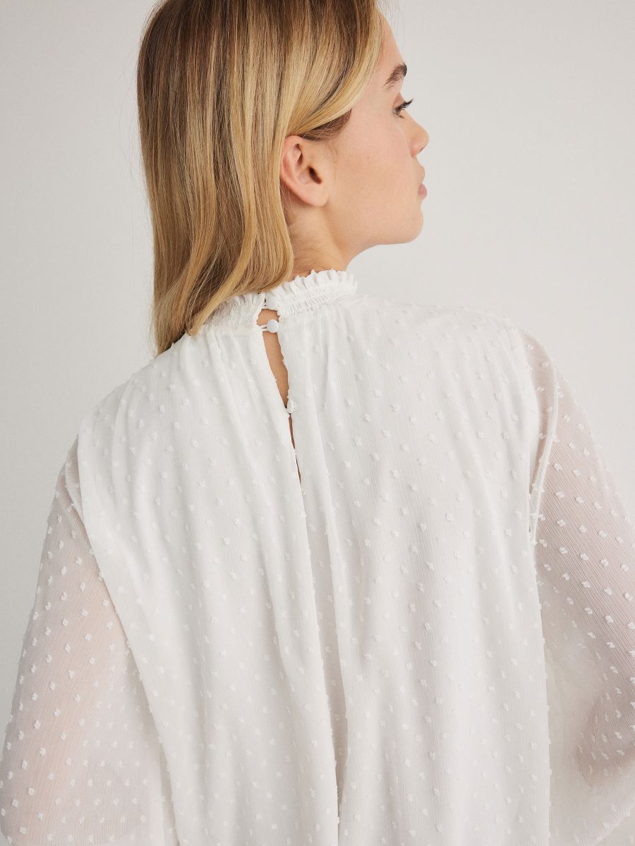 Bluse i chiffonstof - creme - RESERVED - 3