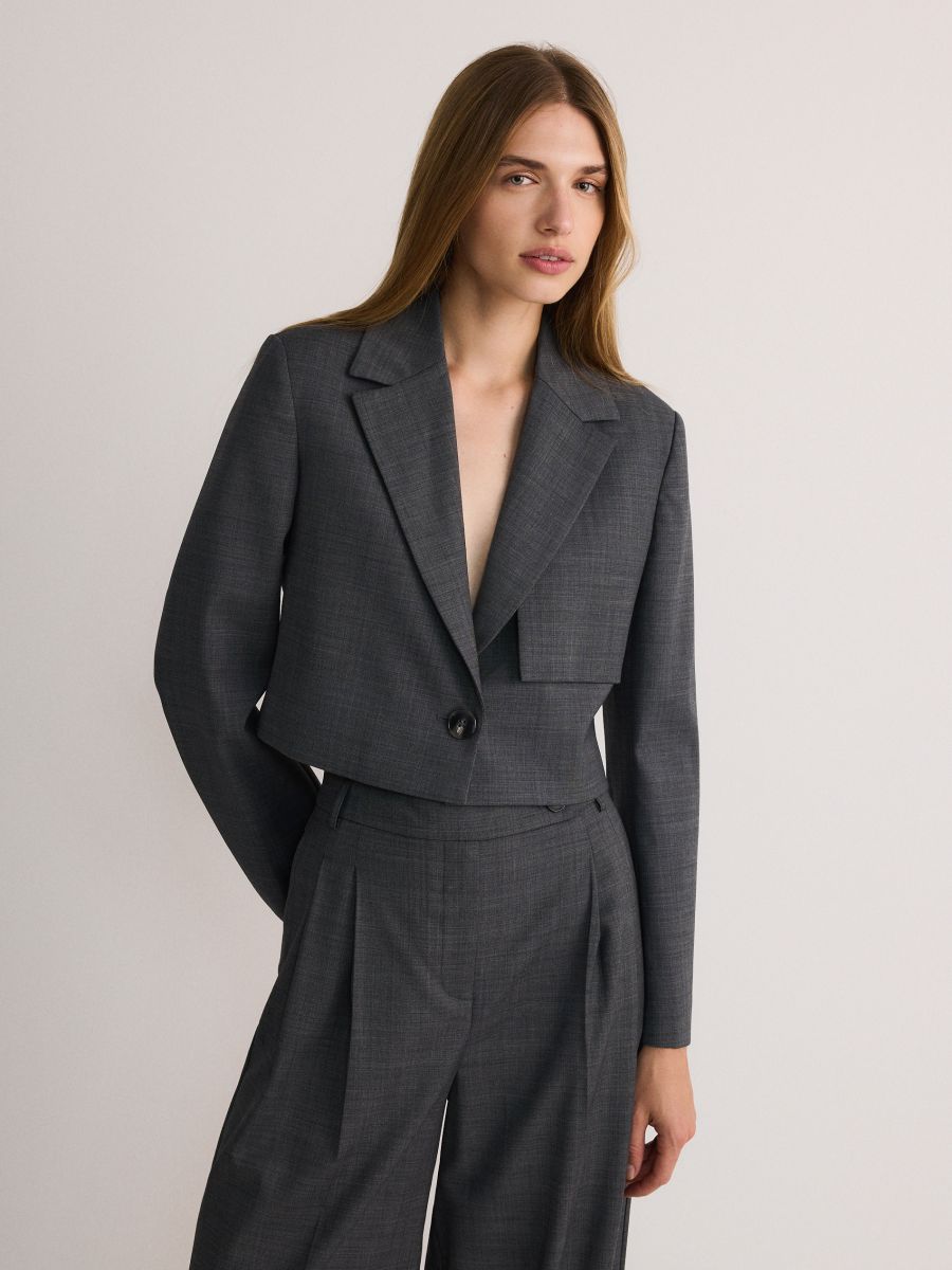 Melange blazer with wool blend - dark grey - RESERVED - 2