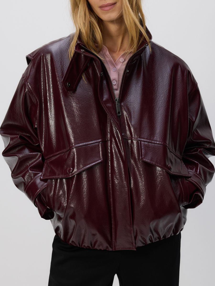 Faux leather jacket - mahogany - RESERVED