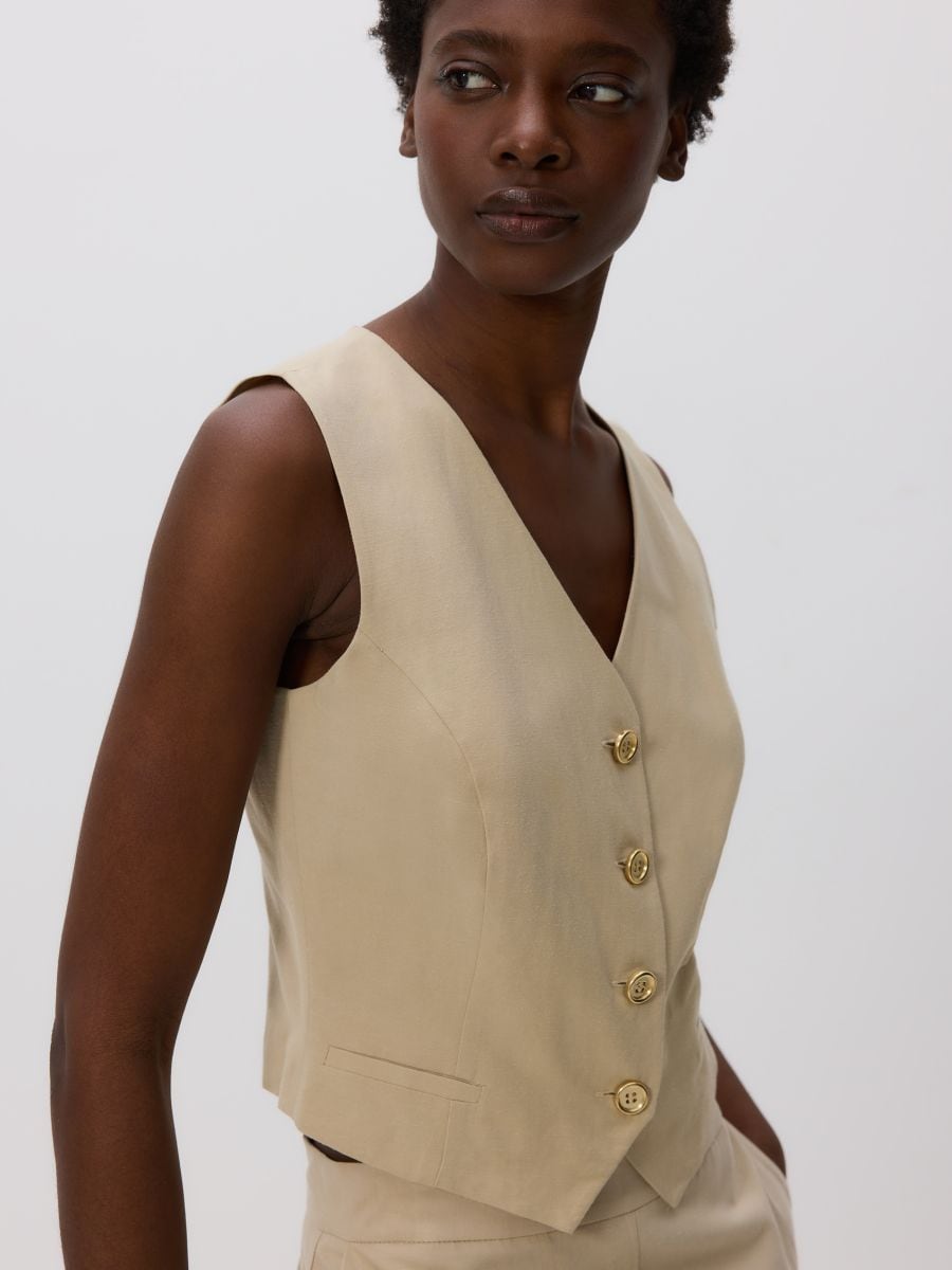Viscose blend vest - beige - RESERVED - 3
