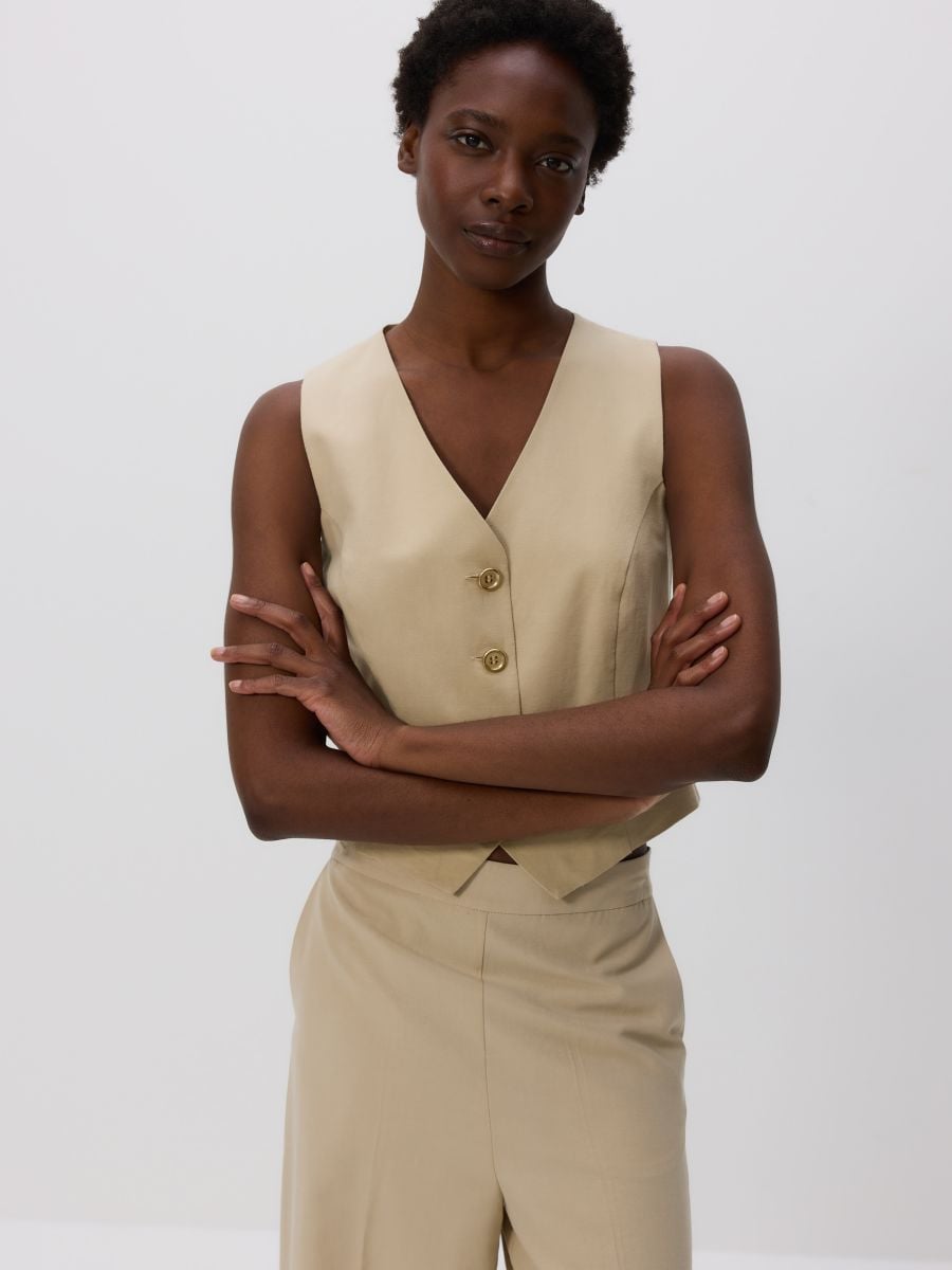 Viscose blend vest - beige - RESERVED - 5