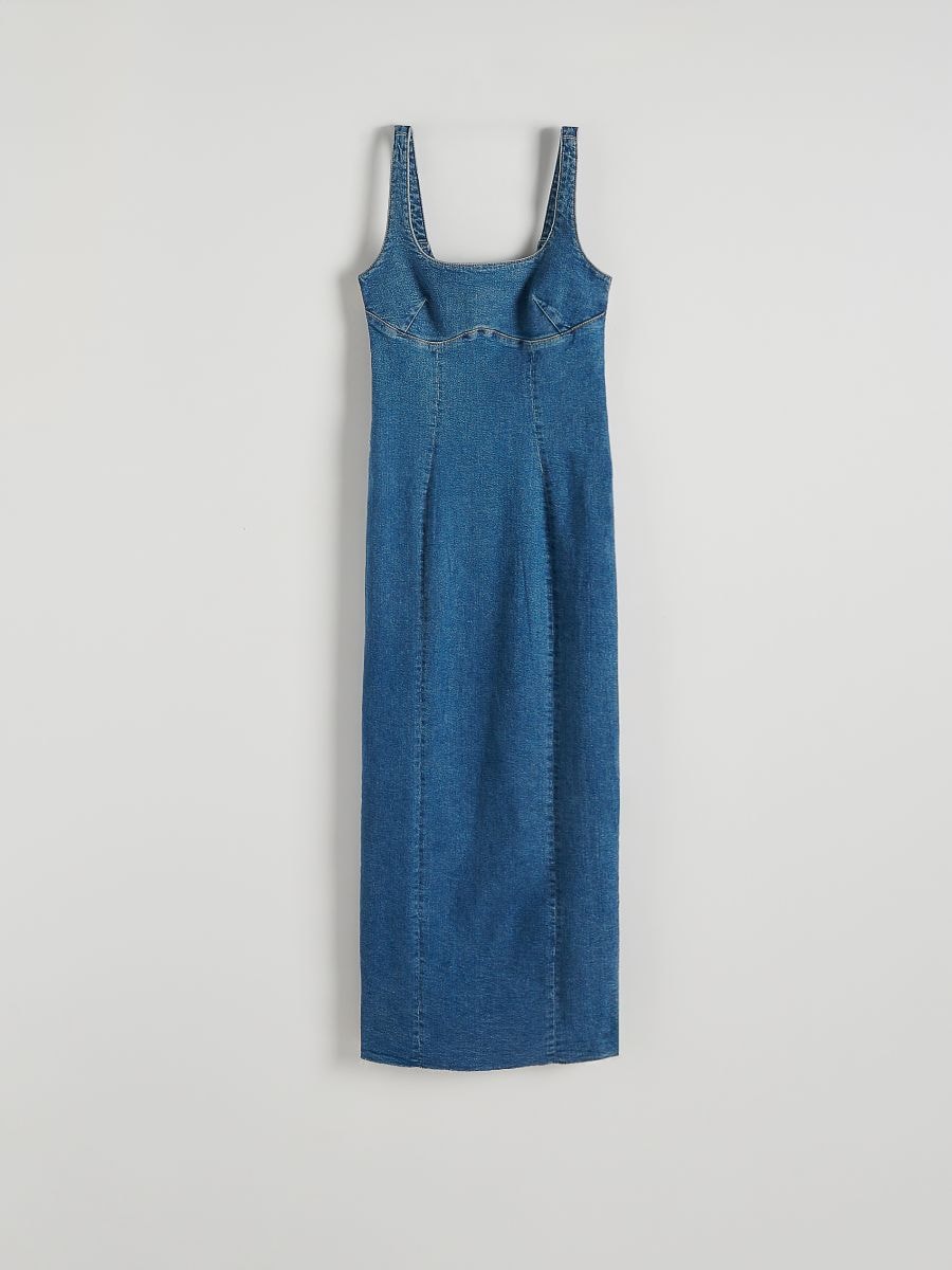 Jeansowa sukienka midi na ramiączkach - niebieski - RESERVED