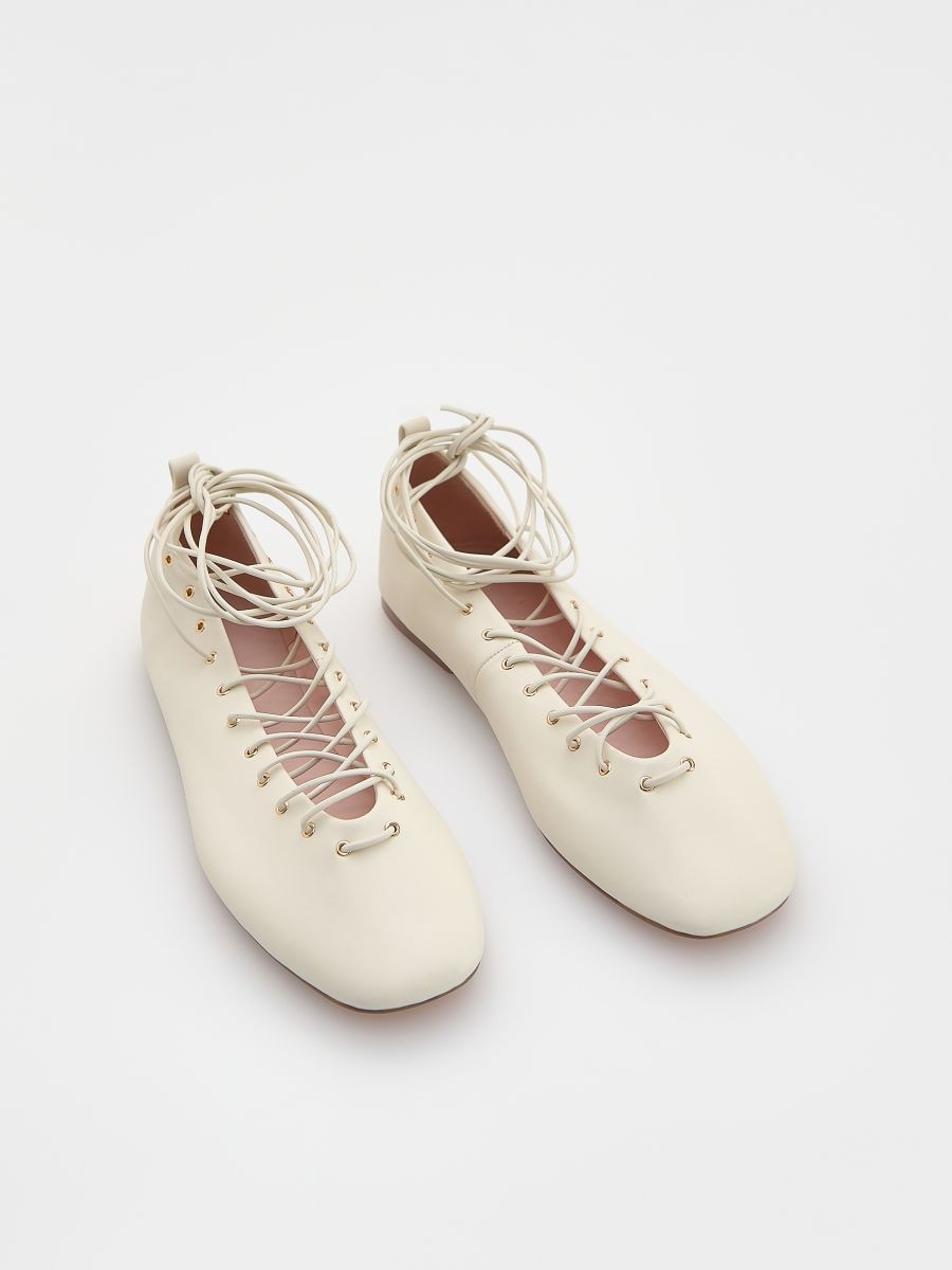 Decorative tied ballerinas - cream - RESERVED - 3