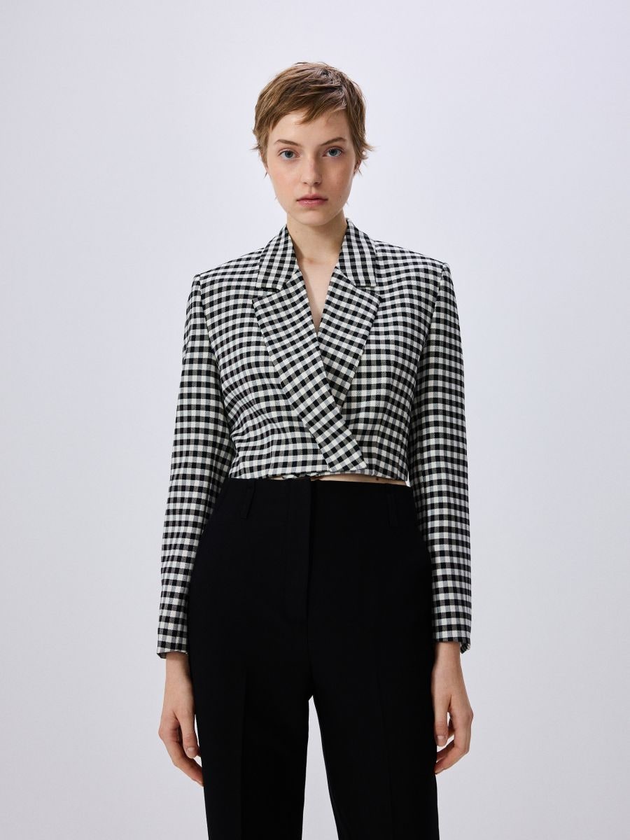Cropped checked blazer hot sale
