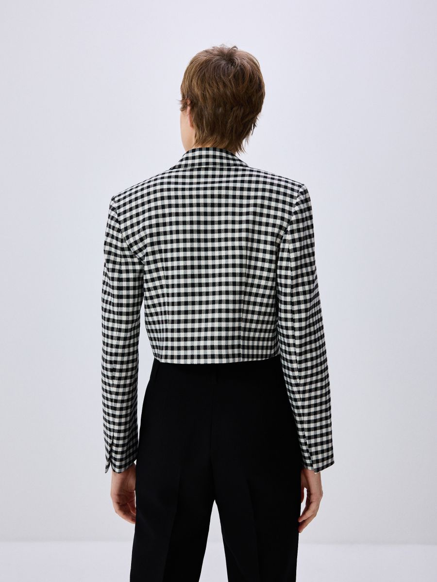 Cropped check blazer