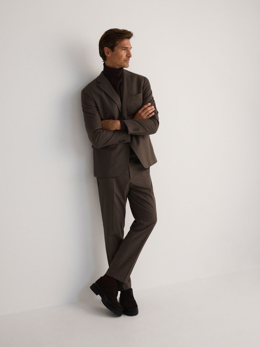Regular fit blazer with viscose blend - brown - RESERVED - 2