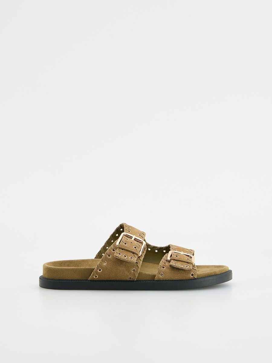 Suede sliders with buckles - beige - RESERVED - 3