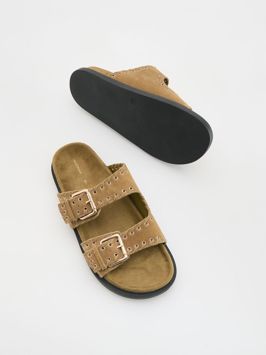 Suede sliders with buckles - beige - RESERVED - 6