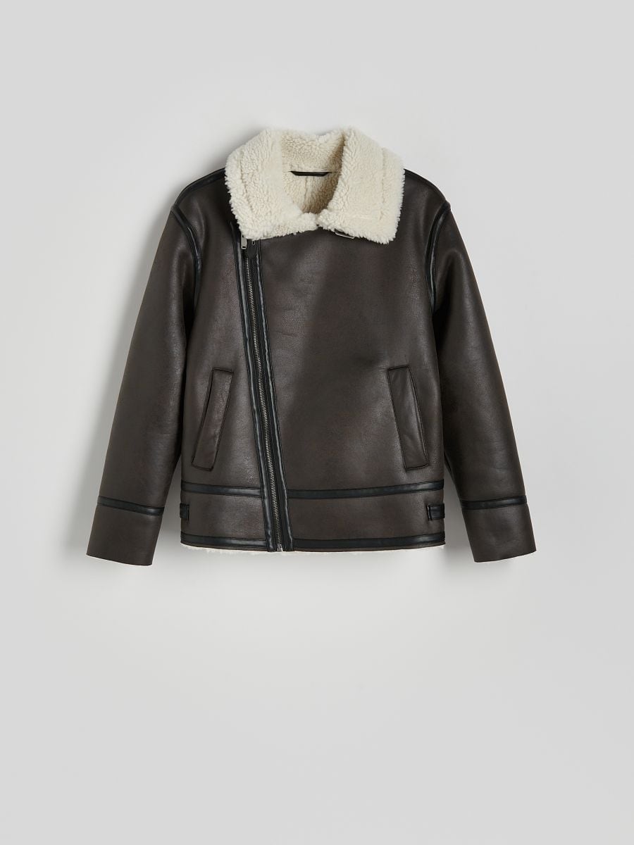Jacket with faux fur lining - dark brown - RESERVED - 6