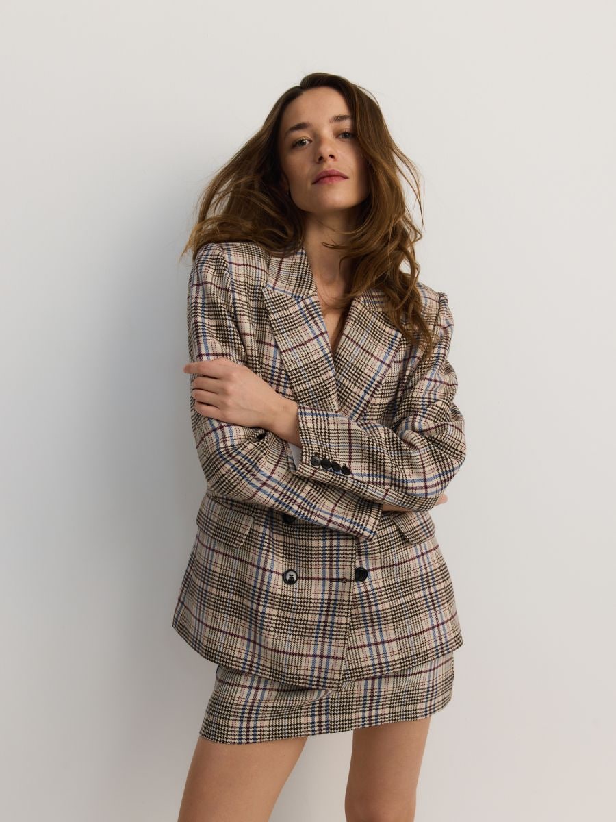 Double-breasted checked jacket - multicolor - RESERVED - 3