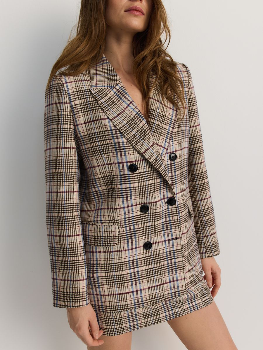 Double-breasted checked jacket - multicolor - RESERVED - 7