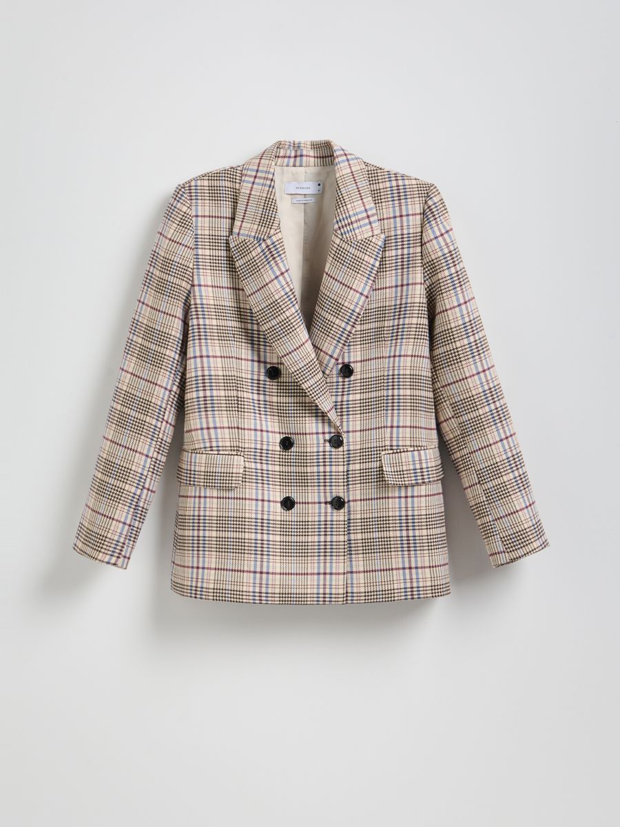 Double-breasted checked jacket - multicolor - RESERVED - 3