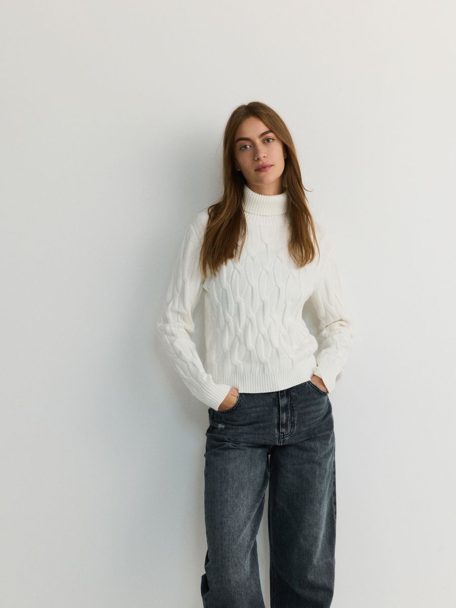 Rollkragenpullover mit Zopfmuster - creme - RESERVED - 2