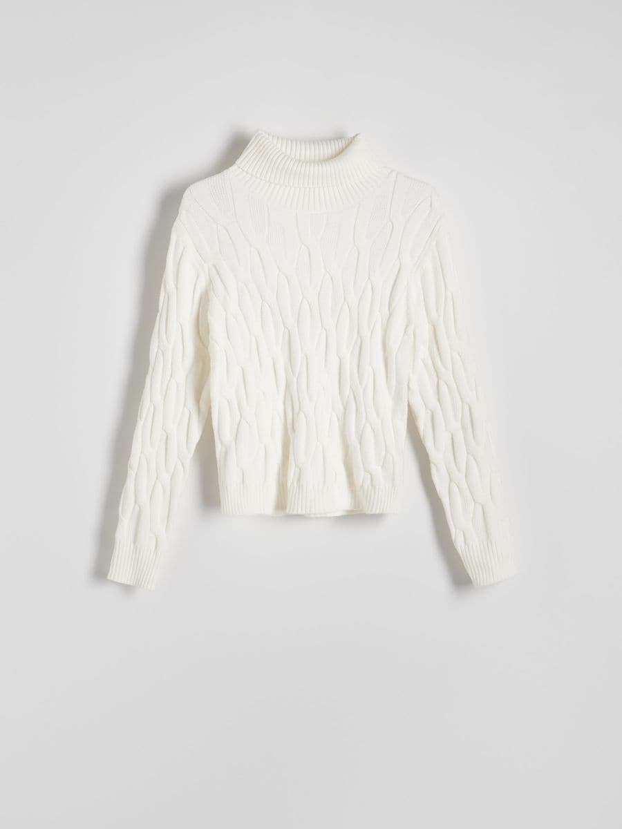 Rollkragenpullover mit Zopfmuster - creme - RESERVED - 4