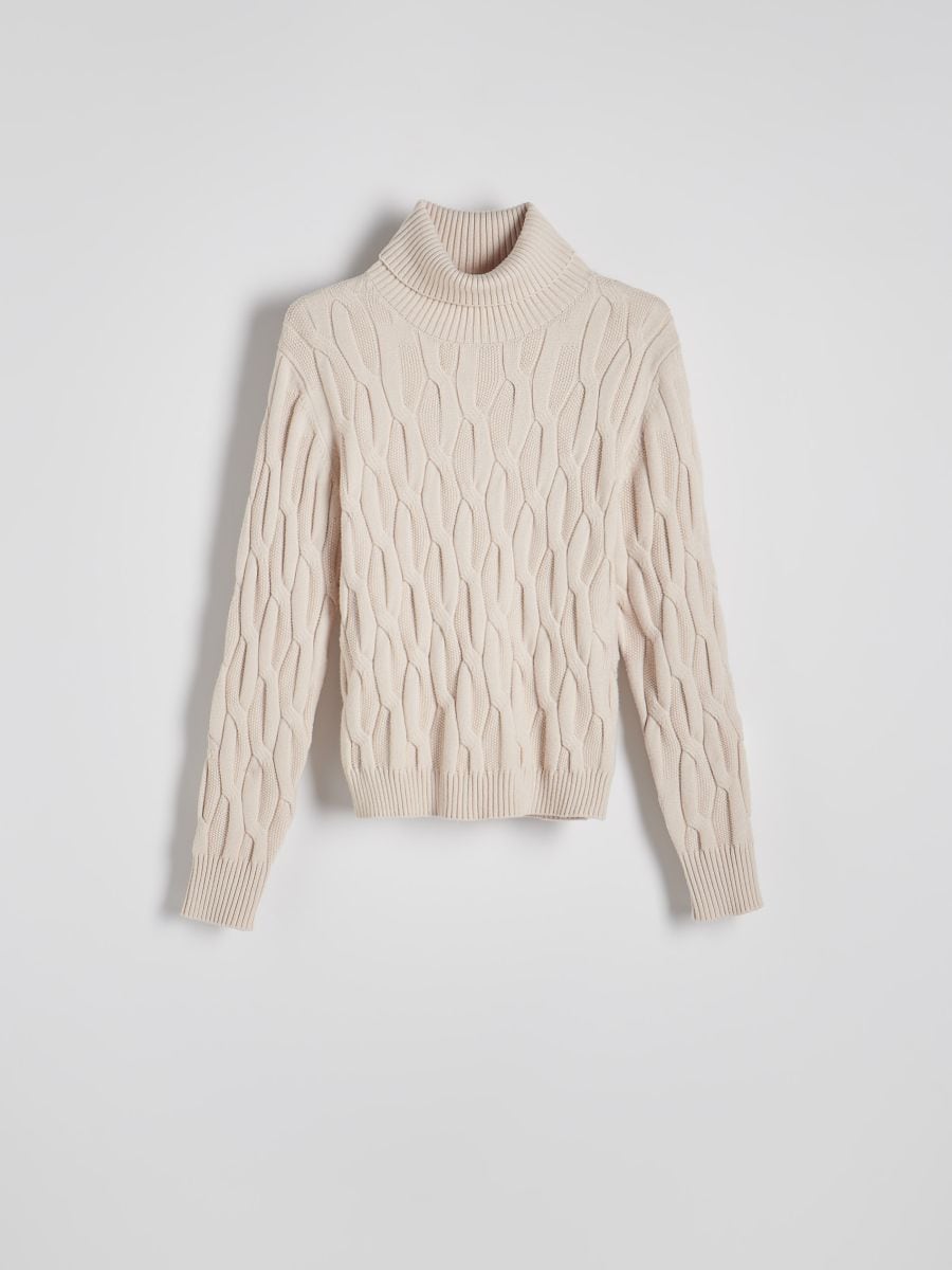 Rollkragenpullover mit Zopfmuster - weizen - RESERVED - 5