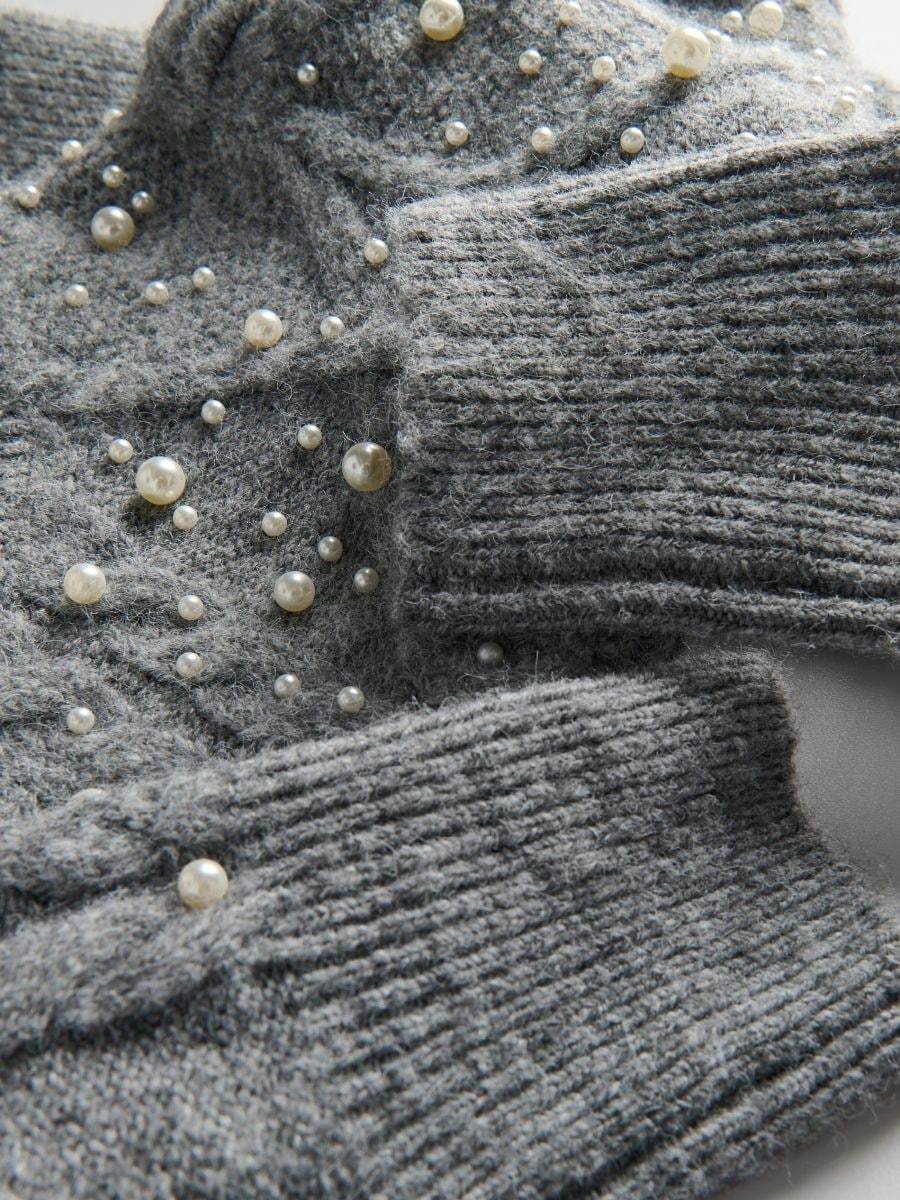 Pullover aus Wollgemisch mit Perlen - mittelgrau - RESERVED - 5