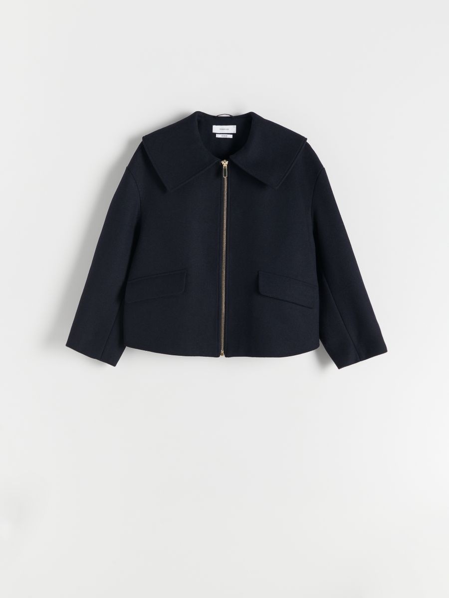 Jacket with a wide collar - navy - RESERVED - 4