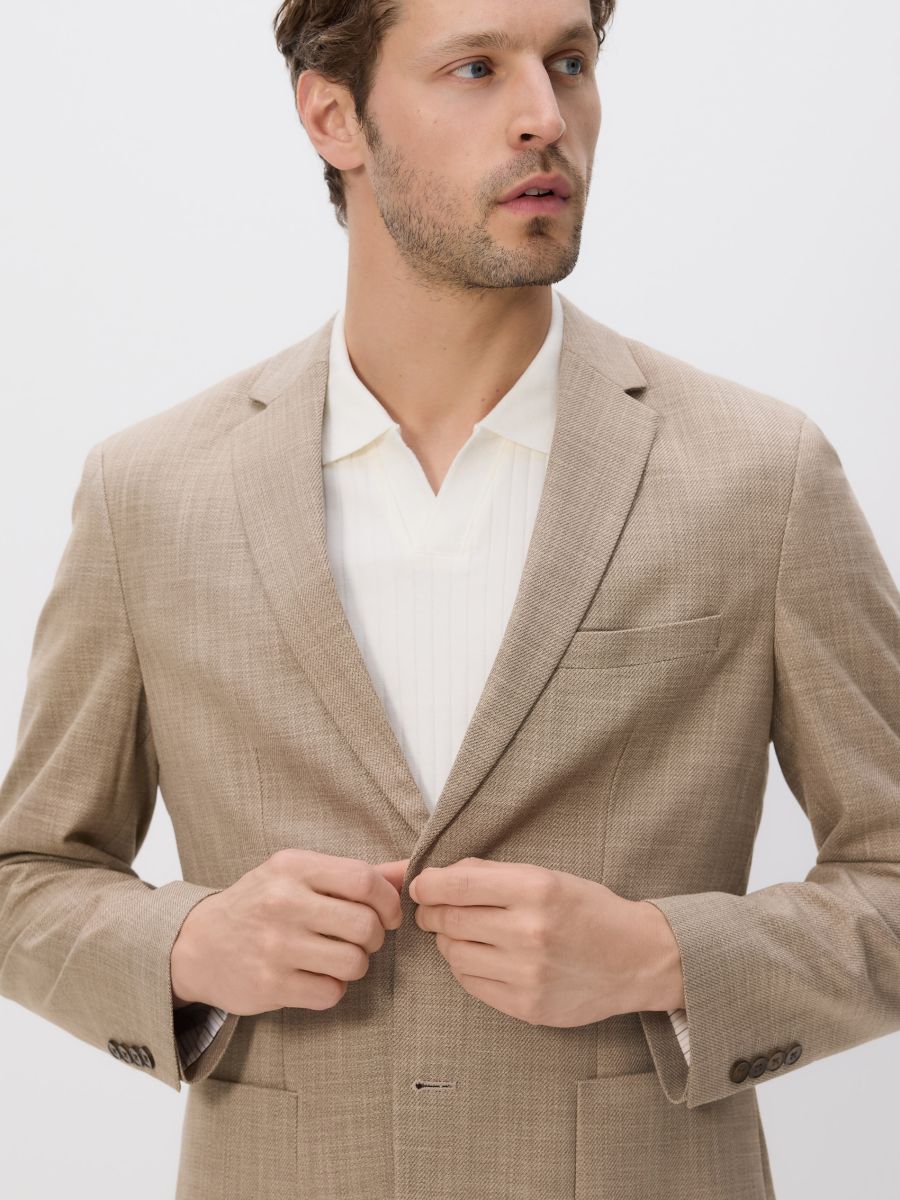 Slim fit blazer with viscose blend - coffee - RESERVED
