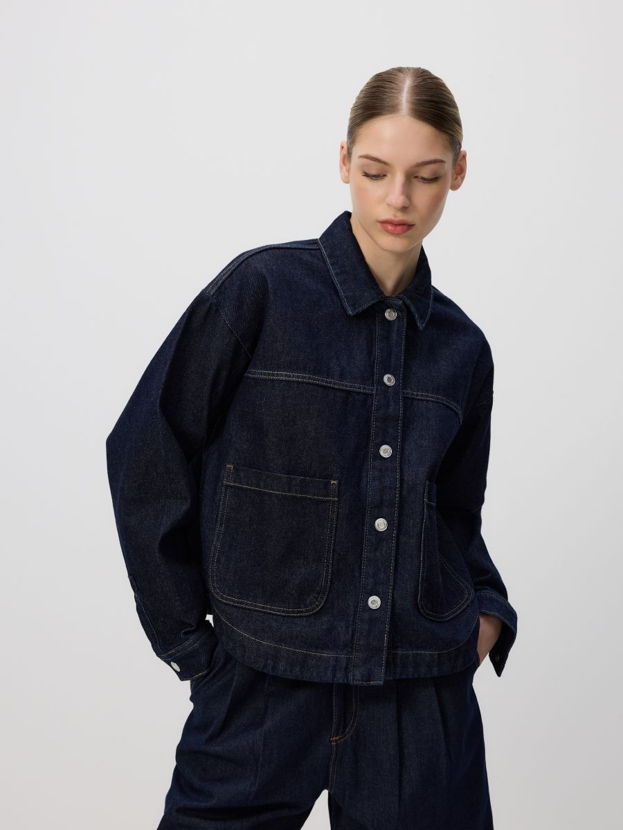 Denim shirt with pockets - navy - RESERVED